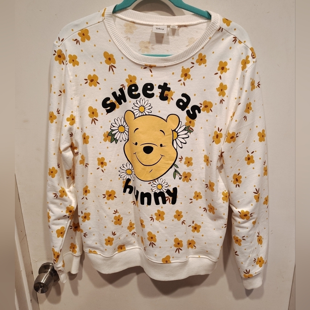 Disney Winnie The Pooh "Sweet As Hunny" Floral Graphic Sweatshirt Sz M Casual